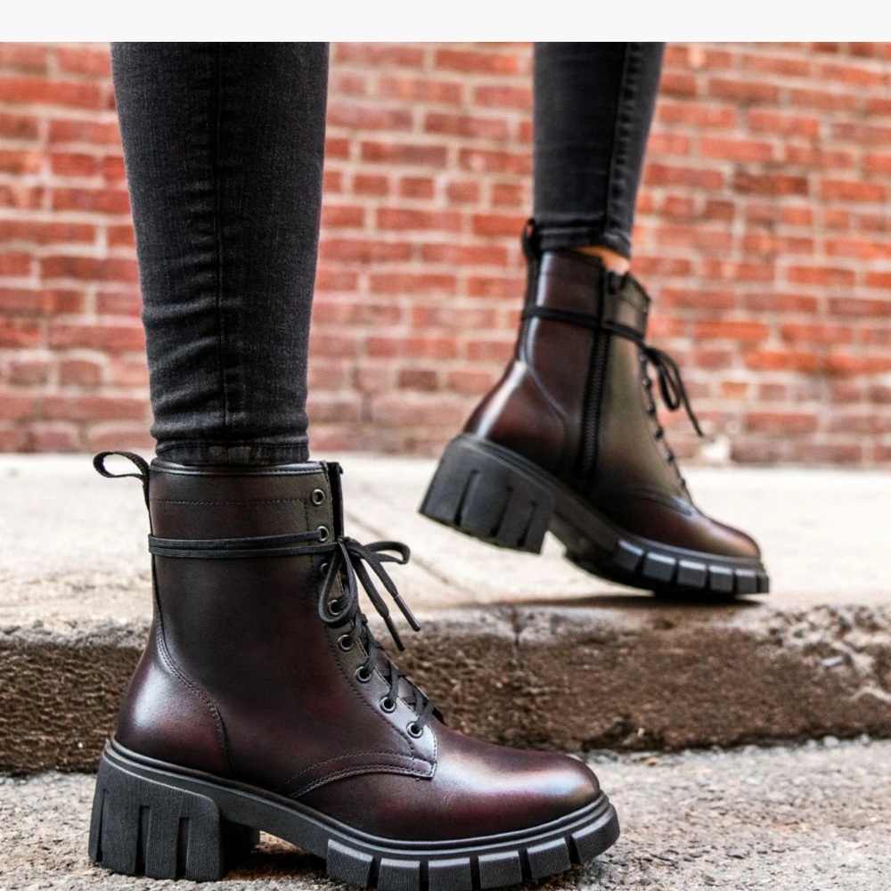 Thursday Boot Company Women's Black Cherry Leather Combat Boots